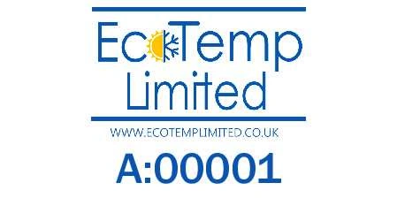 EcoTemp sequential asset-label artwork with company branding and individual reference number