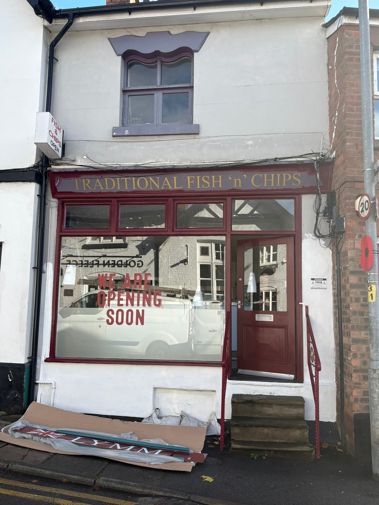 Lymm Fish Bar signage installation — before and during fitting by Digi Print